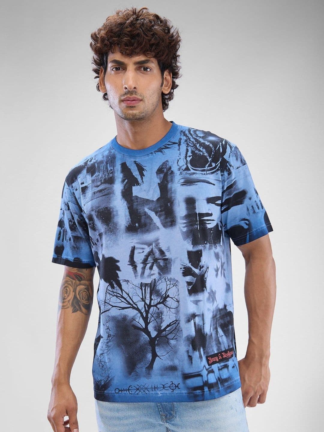 SPYKAR Men Abstract Printed Round Neck Cotton Regular Fit T-shirt - view 1