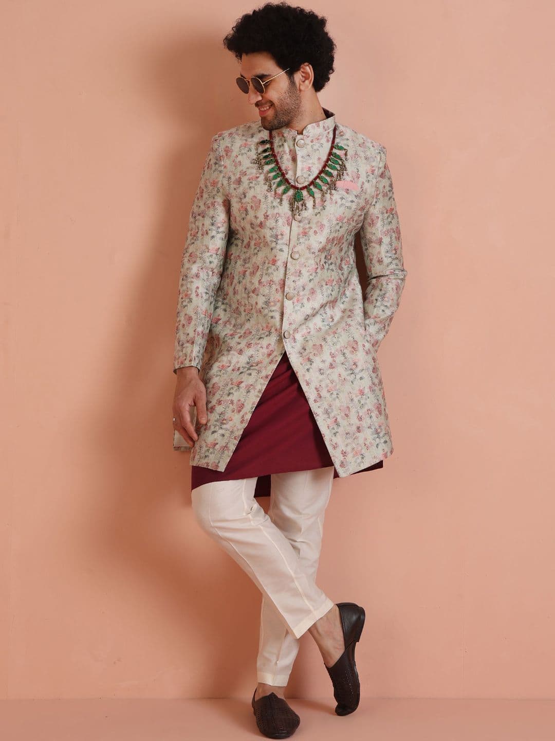 KISAH Floral Printed Indowestern Sherwani Set - view 1