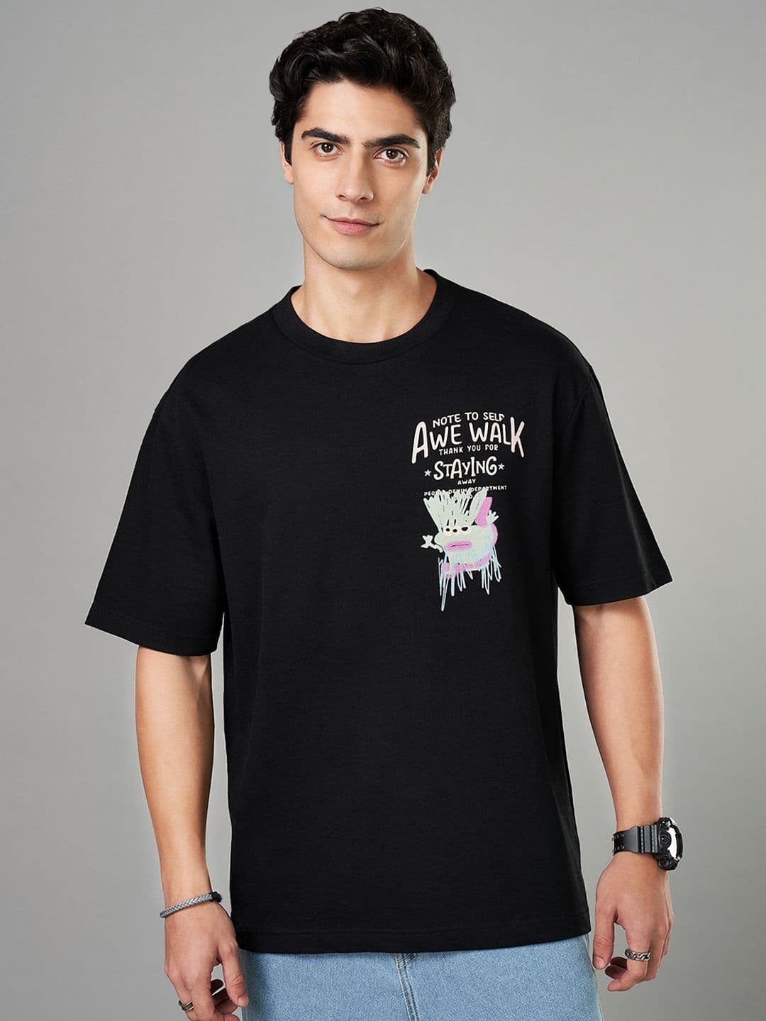 People Men Typography Printed Round Neck Cotton Boxy T-shirt - view 1