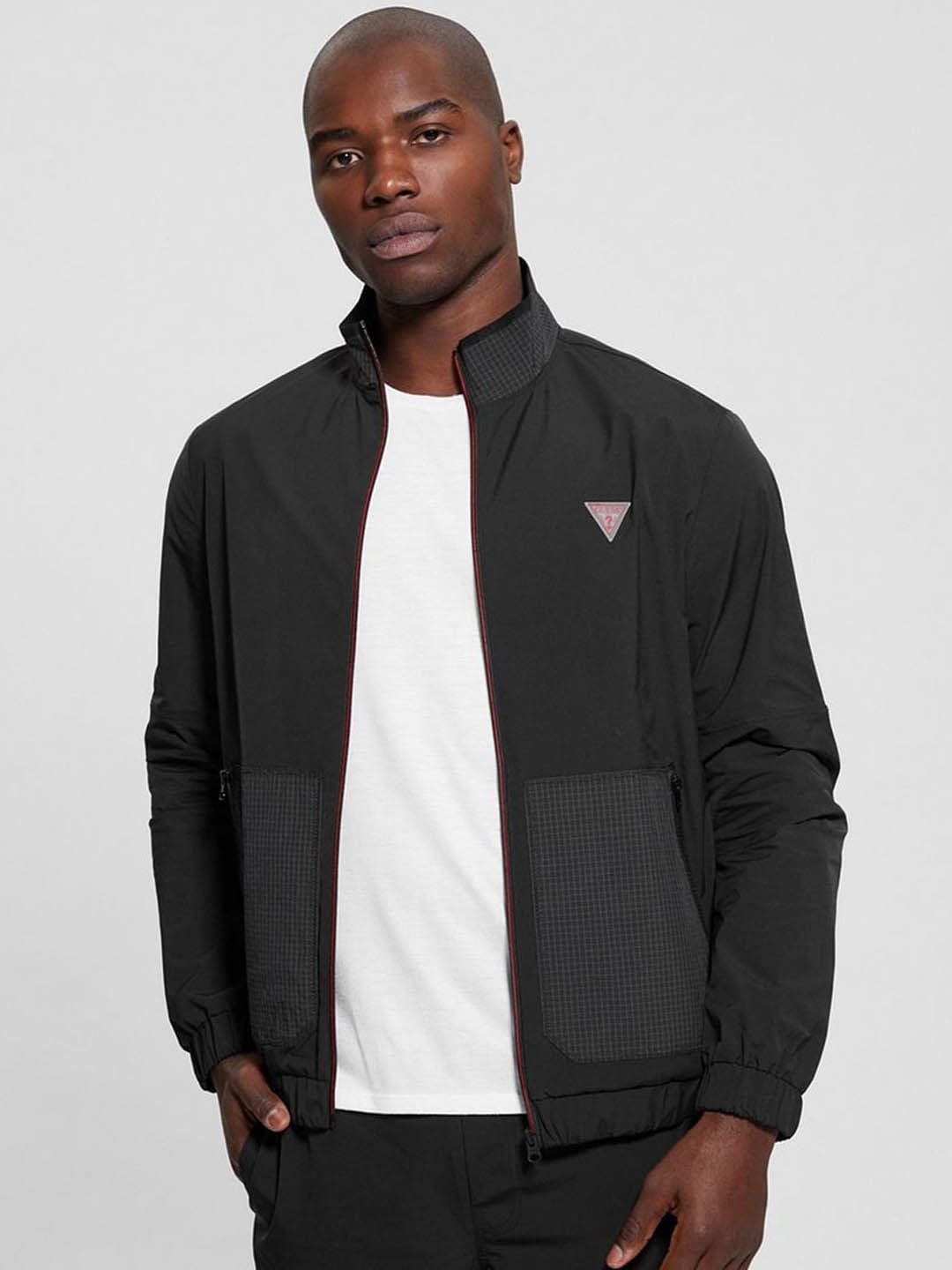 GUESS Men Mock Collar Checked Casual Bomber Jacket - view 1