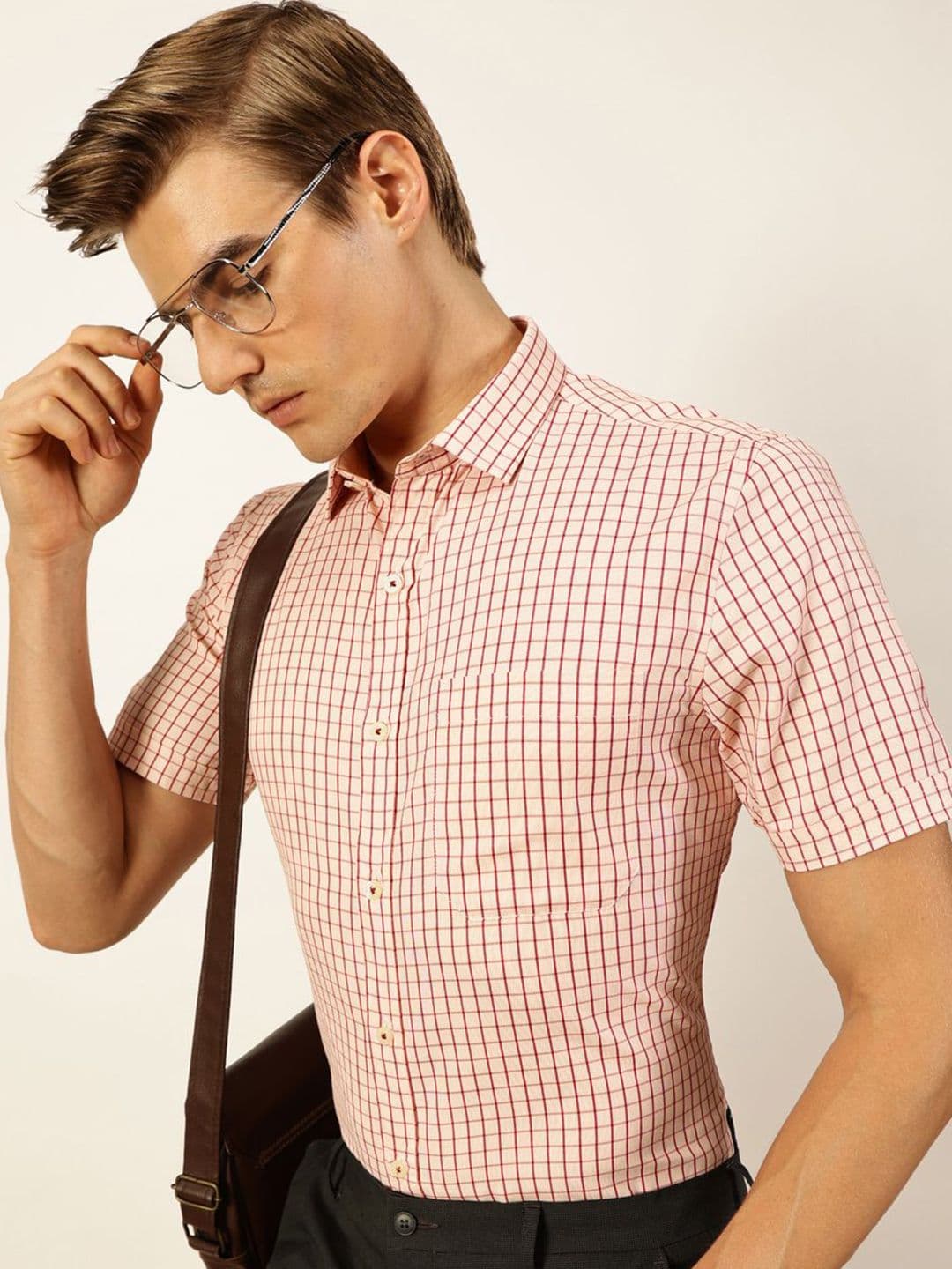 Thomas Scott Men Smart Cutaway Collar Gingham Checked Cotton Formal Shirt - view 1