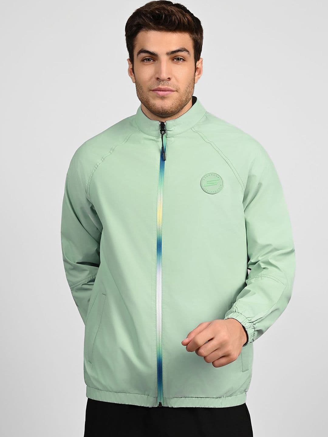 Skechers Men Mock Collar Solid Casual Bomber Jacket - view 1