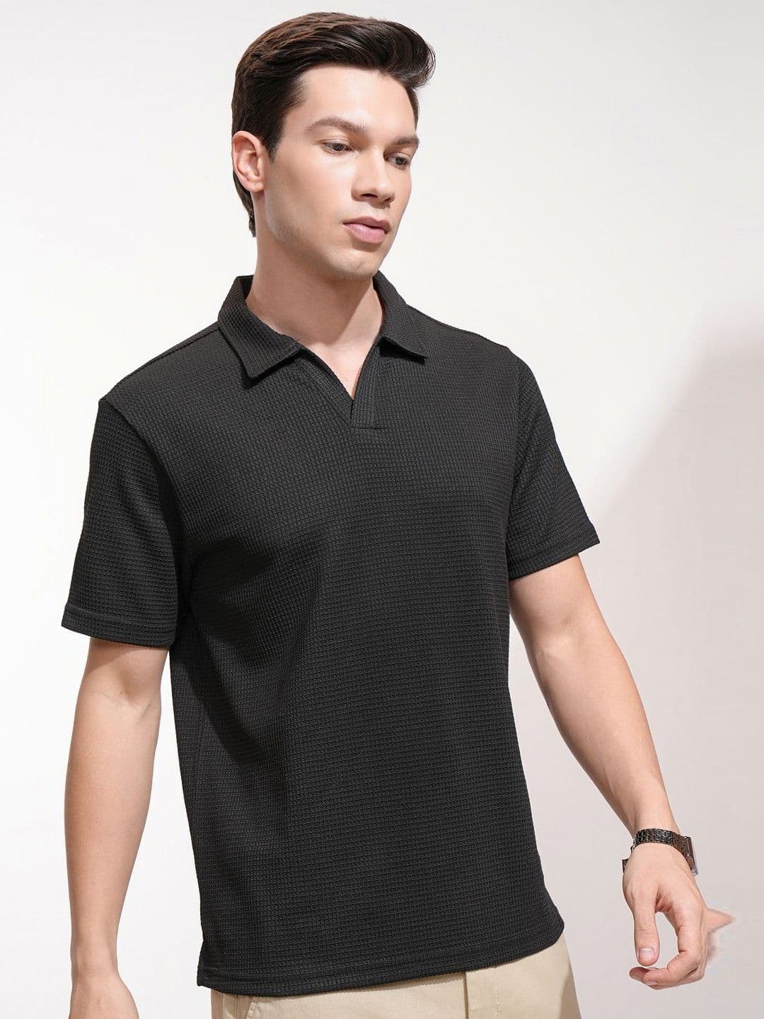 HIGHLANDER Men Self Design Polo Collar Relaxed Fit T-shirt - view 1