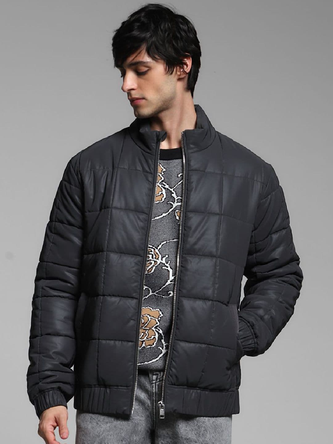 Jack & Jones Men Mock Collar Solid Casual Puffer Jacket - view 1