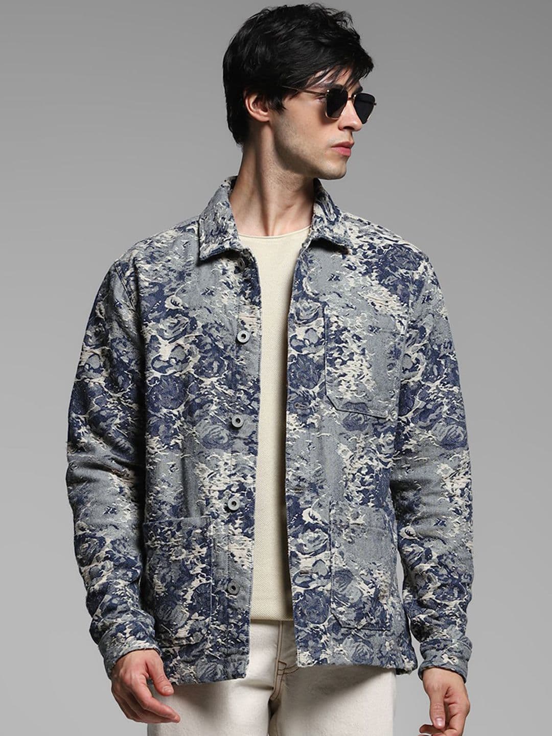 Jack & Jones Men Spread Collar Camouflage Printed Cotton Casual Tailored Jacket - view 1