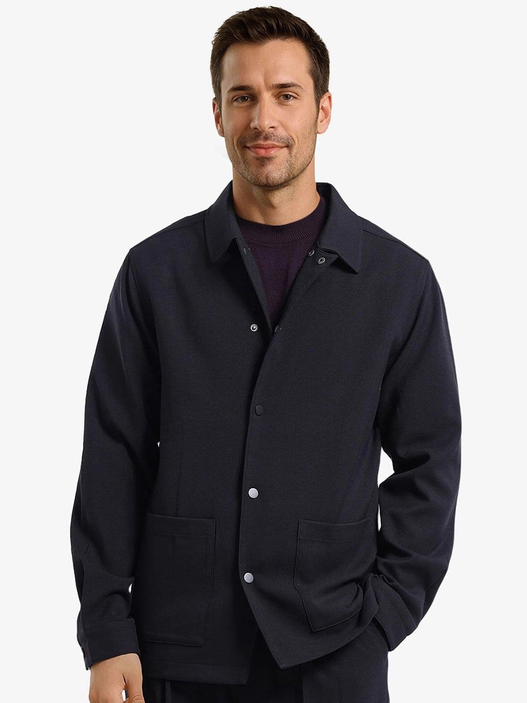 RARE RABBIT Men Black Relaxed Fit Plain Casual Shacket - view 1