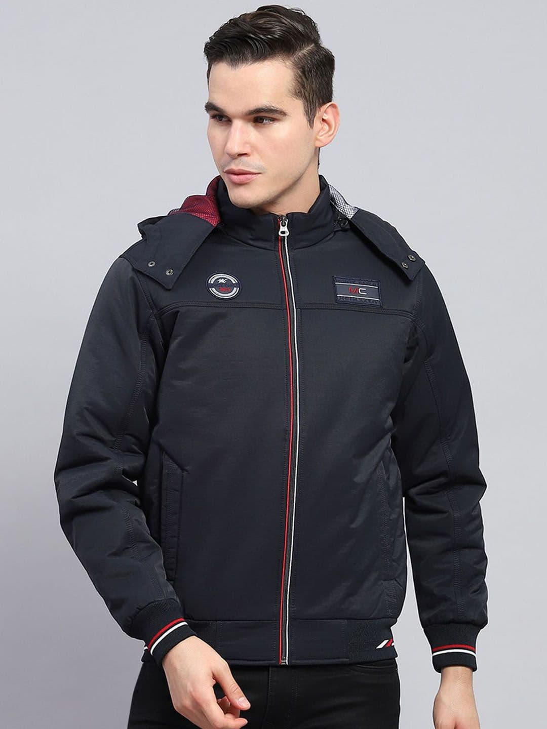 Monte Carlo Men Hooded Solid Casual Bomber Jacket - view 1