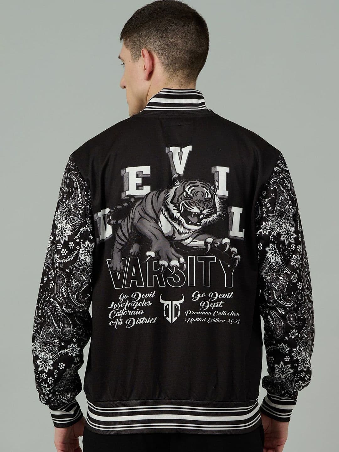GO DEVIL Men Stand Collar Graphic Printed Cotton Casual Bomber Jacket - view 1