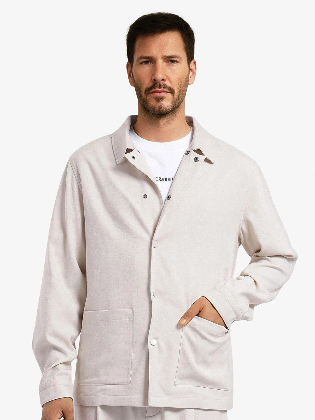 RARE RABBIT Men Off White Relaxed Fit Plain Casual Shacket - view 1