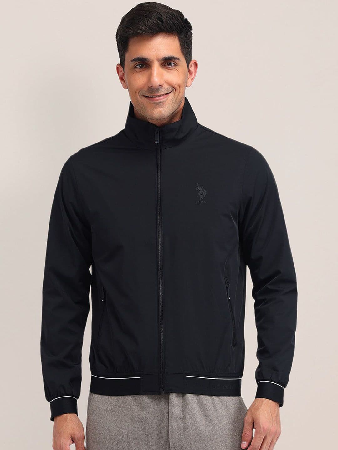 U.S. Polo Assn. Men Mock Collar Solid Casual Bomber Jacket - view 1
