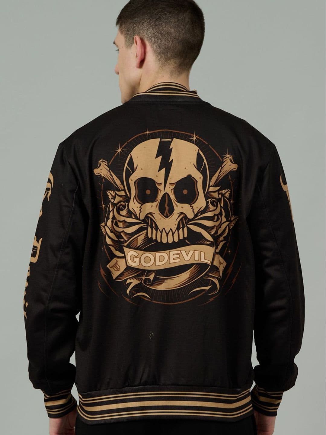GO DEVIL Men Stand Collar Graphic Printed Cotton Casual Bomber Jacket - view 1