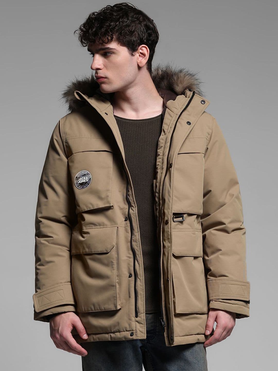 Jack & Jones Men Hooded Solid Casual Parka Jacket - view 1