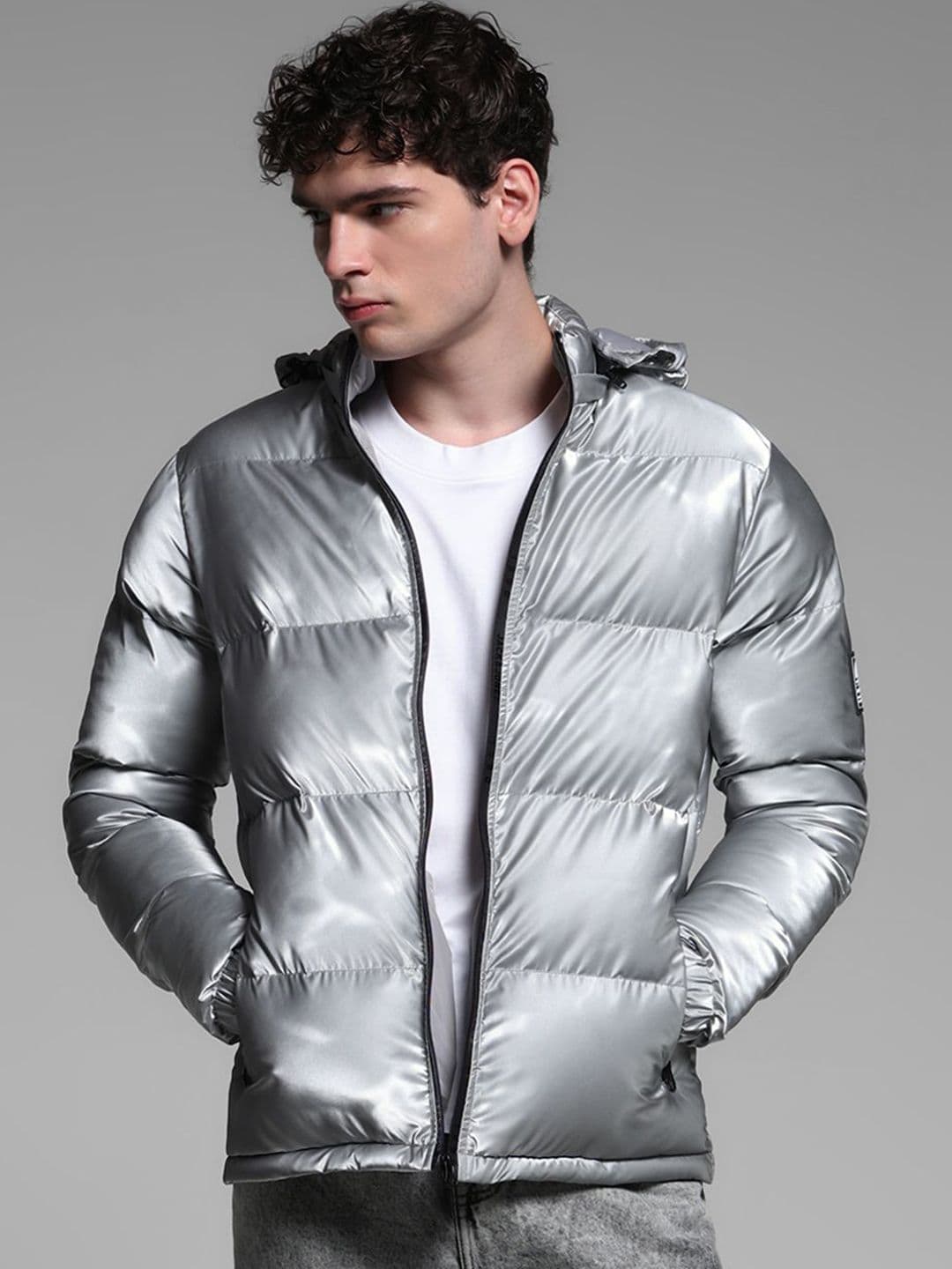 Jack & Jones Men Mock Collar Solid Casual Puffer Jacket - view 1