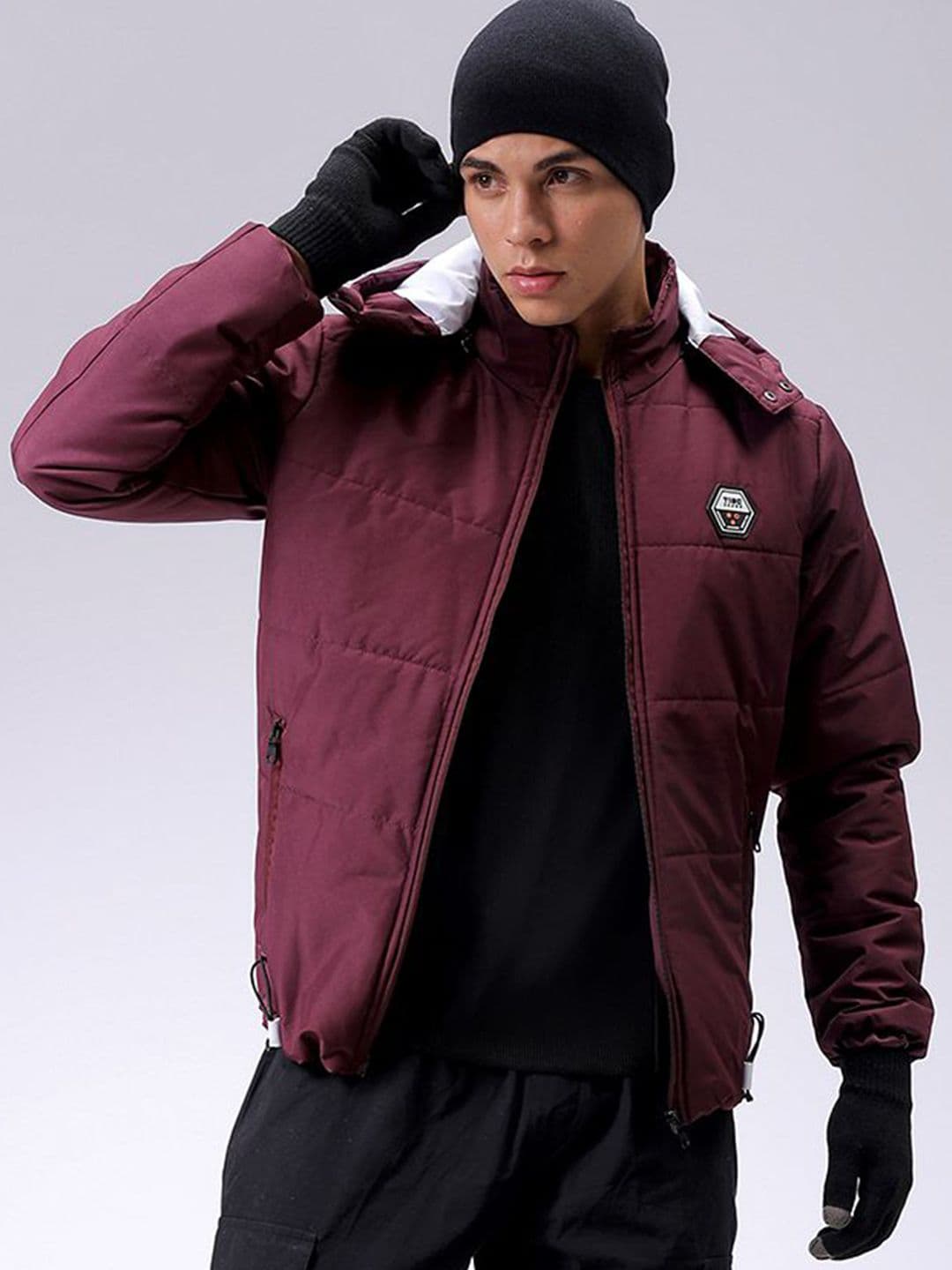 The Indian Garage Co Men Slim Fit Zip-Front PufferJacket with Detachable Hood - view 1