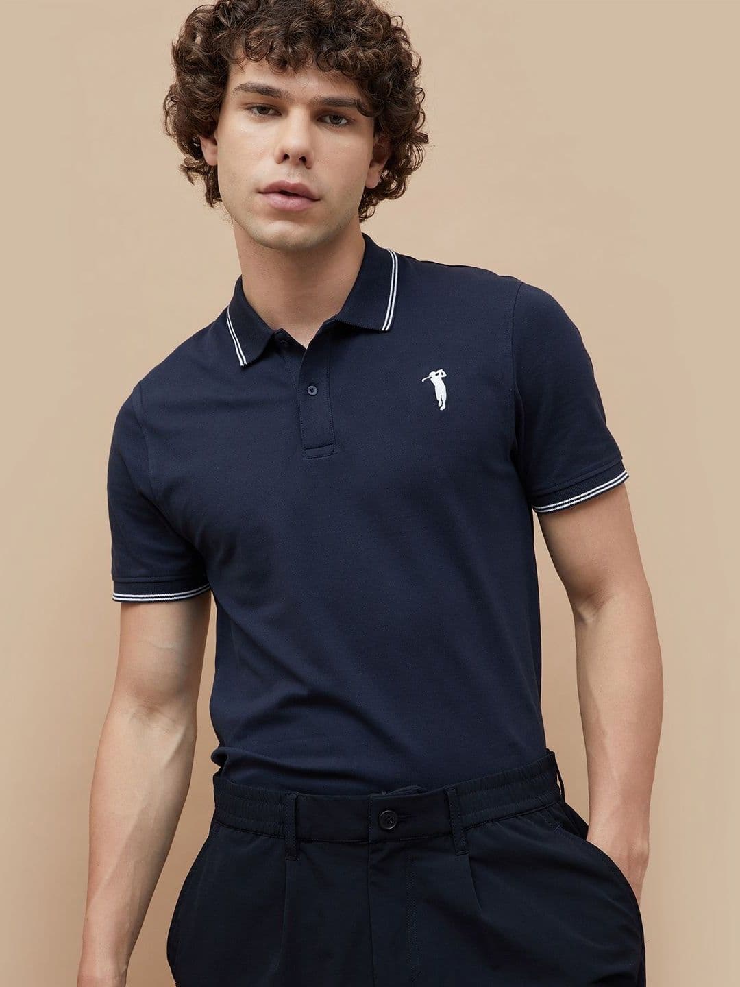 Bossini Men Solid Polo Collar Cotton T-shirt - view 1