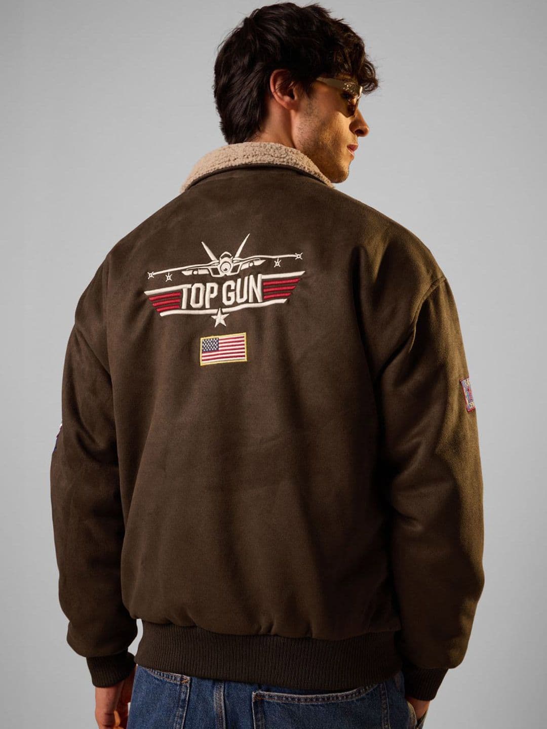 The Souled Store Men Oversized Fit Top Gun Printed Brown Jackets - view 1