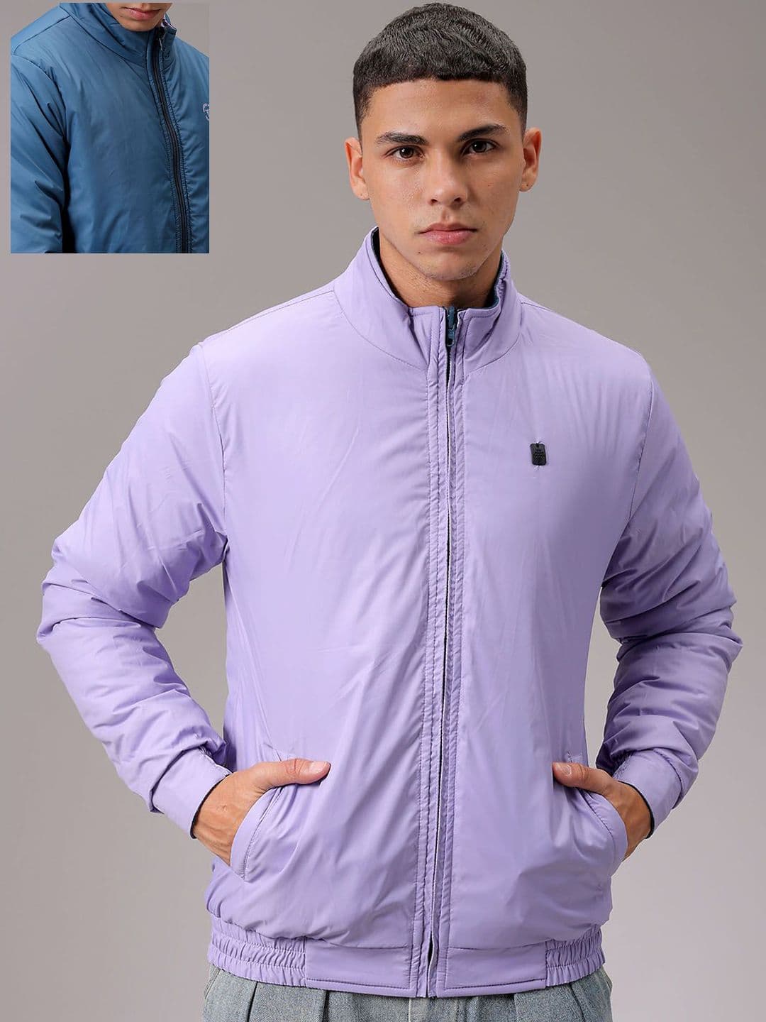 The Indian Garage Co Men High Neck Solid Revesible Bomber Jacket - view 1