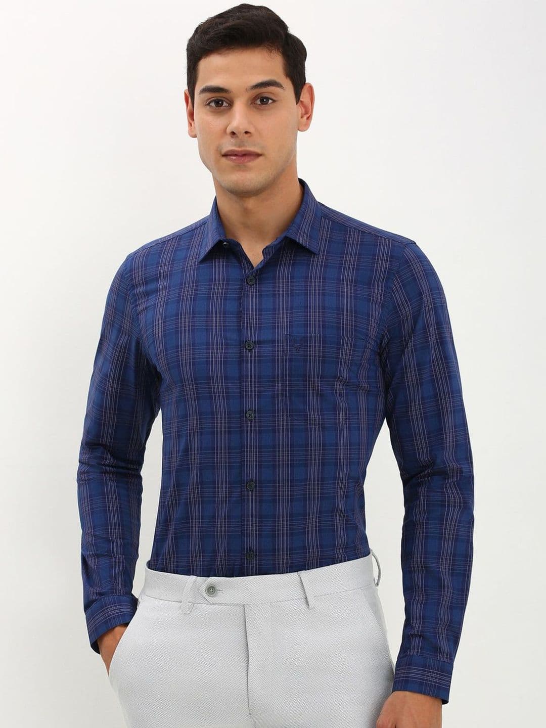 Allen Solly Men Spread Collar Tartan Checked Cotton Slim Fit Formal Shirt - view 1