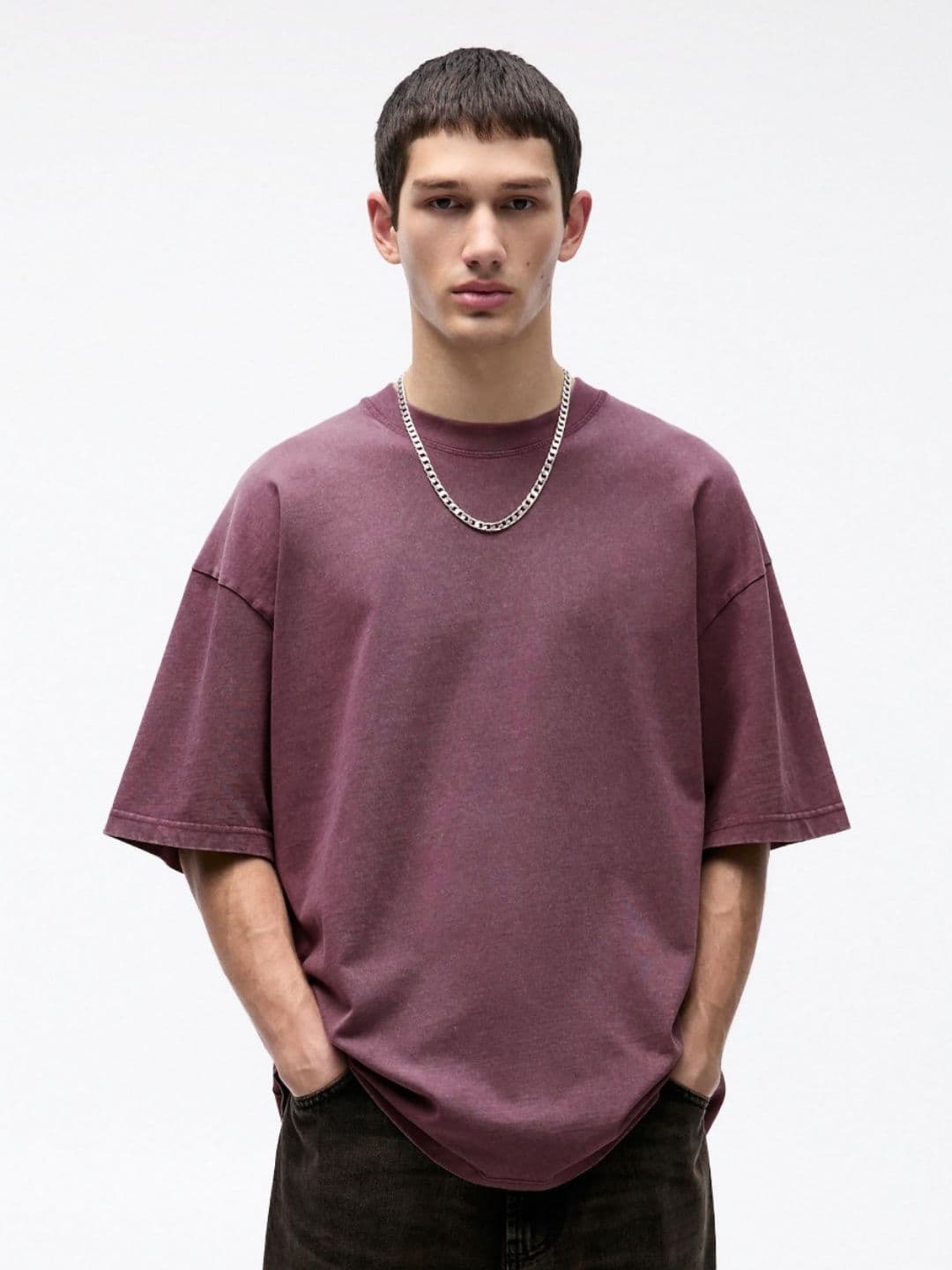 MISCHIEF MONKEY Men Solid Round Neck Cotton Oversized T-shirt - view 1