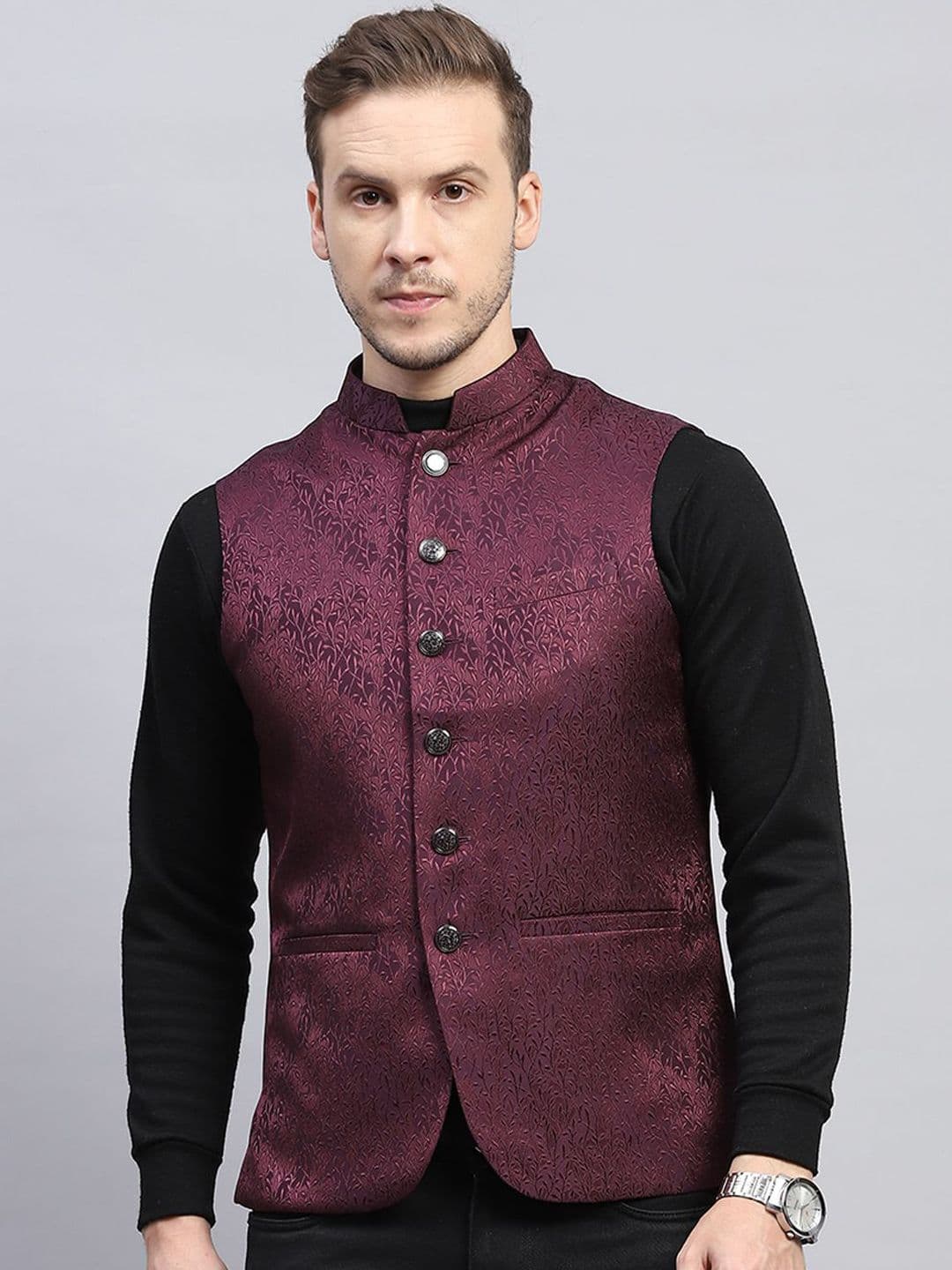 Monte Carlo Men Woven Design Nehru Jacket - view 1