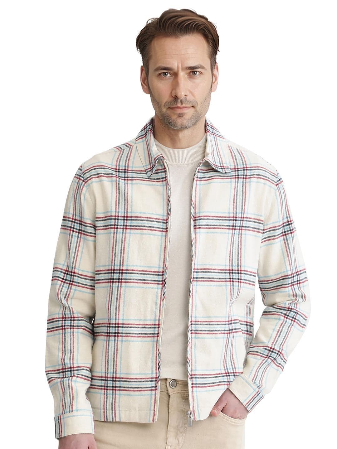 RARE RABBIT Men Off White Regular Fit Checked Casual Shacket - view 1