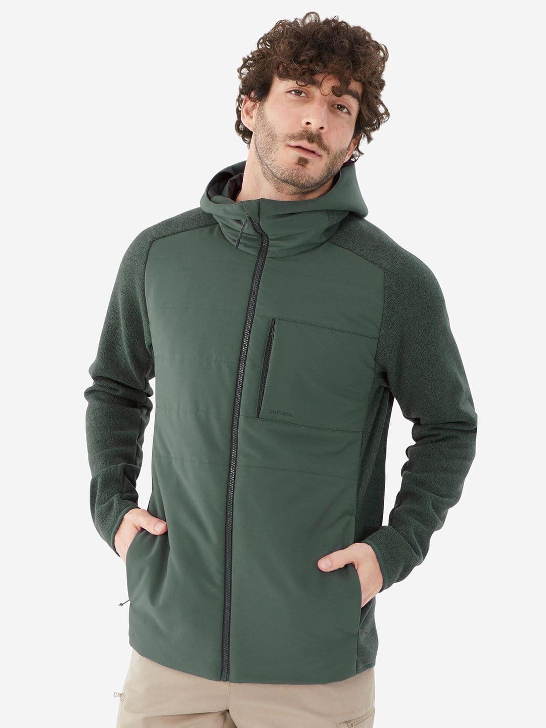 Decathlon Quechua - Men Green NH500 Freedom of Movement Hybrid Hiking Sweatshirt - view 1