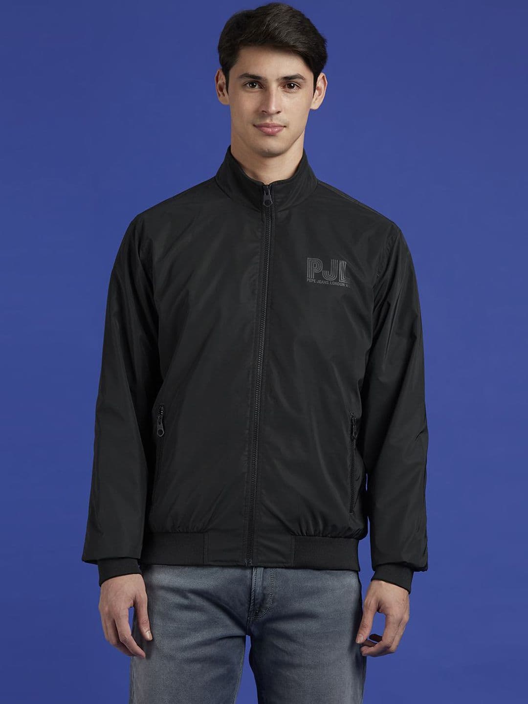 Pepe Jeans Men Mock Collar Solid Casual Sporty Jacket - view 1