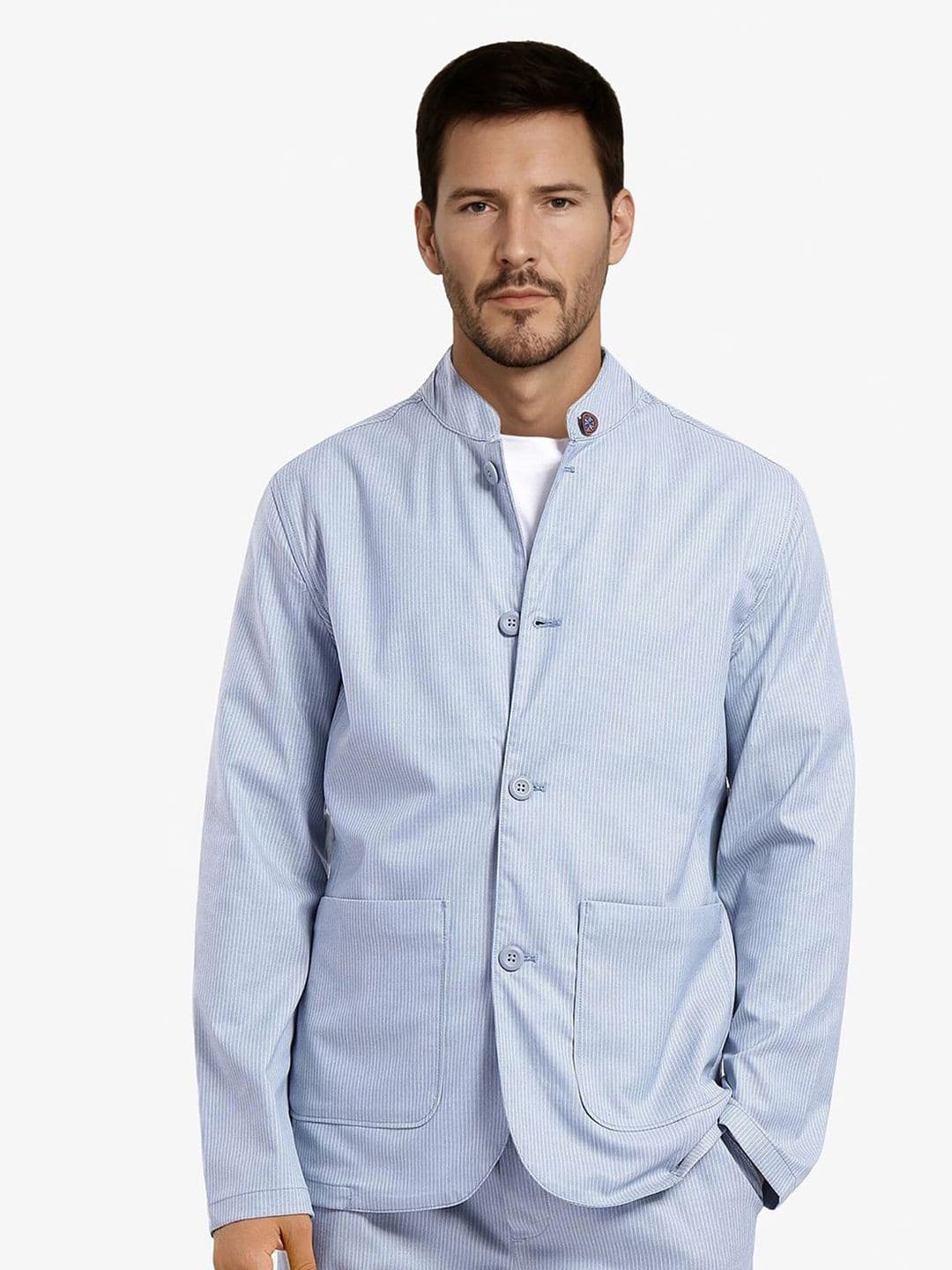 Rare Rabbit Mens Blue Regular Fit Striped Brunch Jacket - view 1