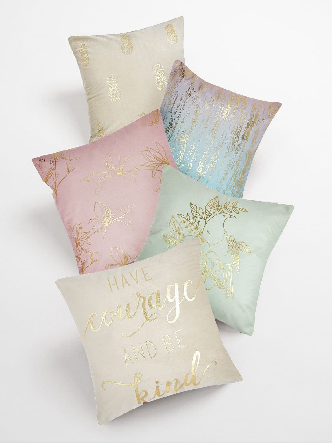 haus & kinder White Typography Velvet Washable 5 Piece Zari Square Cushion Covers -16x16In - view 1
