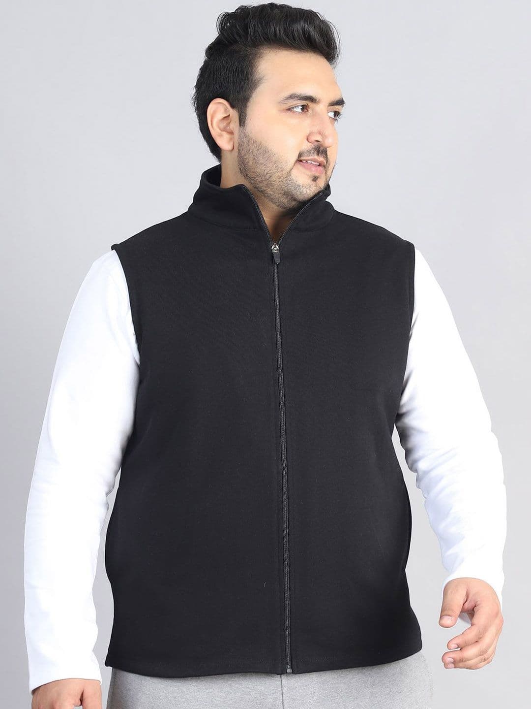 Rute Men Mock Collar Plus Size Solid Cotton Casual Open Front Jacket - view 1