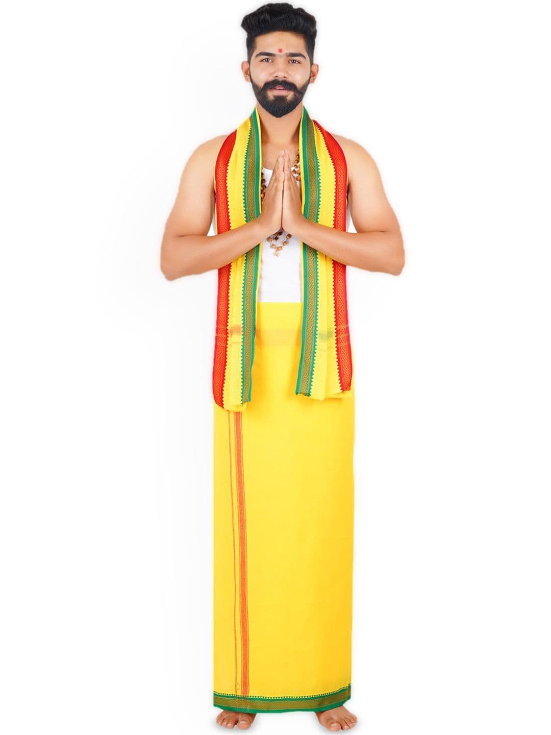 Ethazh Men Cotton Dhoti with Angavastram - view 1