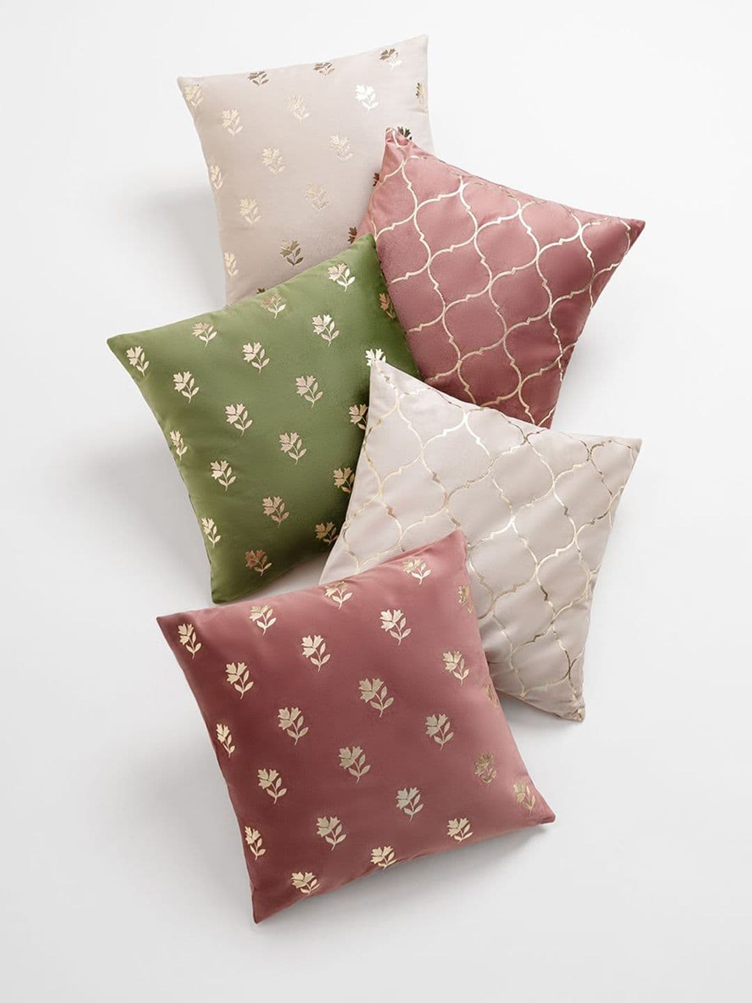 haus & kinder Pink Floral Velvet Washable 5 Pcs Embellished Square Cushion Covers -16x16In - view 1
