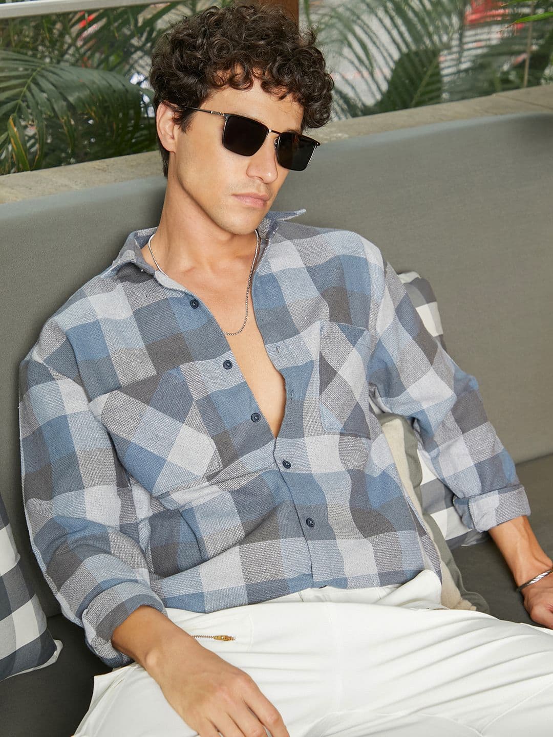CAHOOT Men Comfort Spread Collar Gingham Checked Cotton Oversized Casual Shirt - view 1