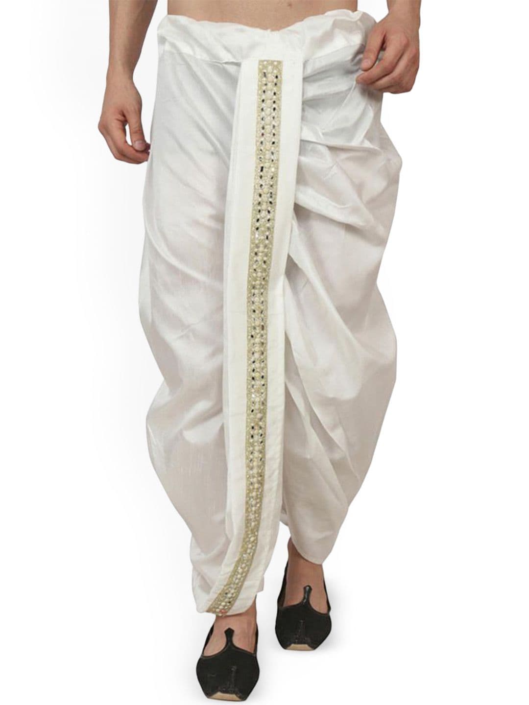 FANZI Men Silk Dhoti Pant with Lace Work - view 1
