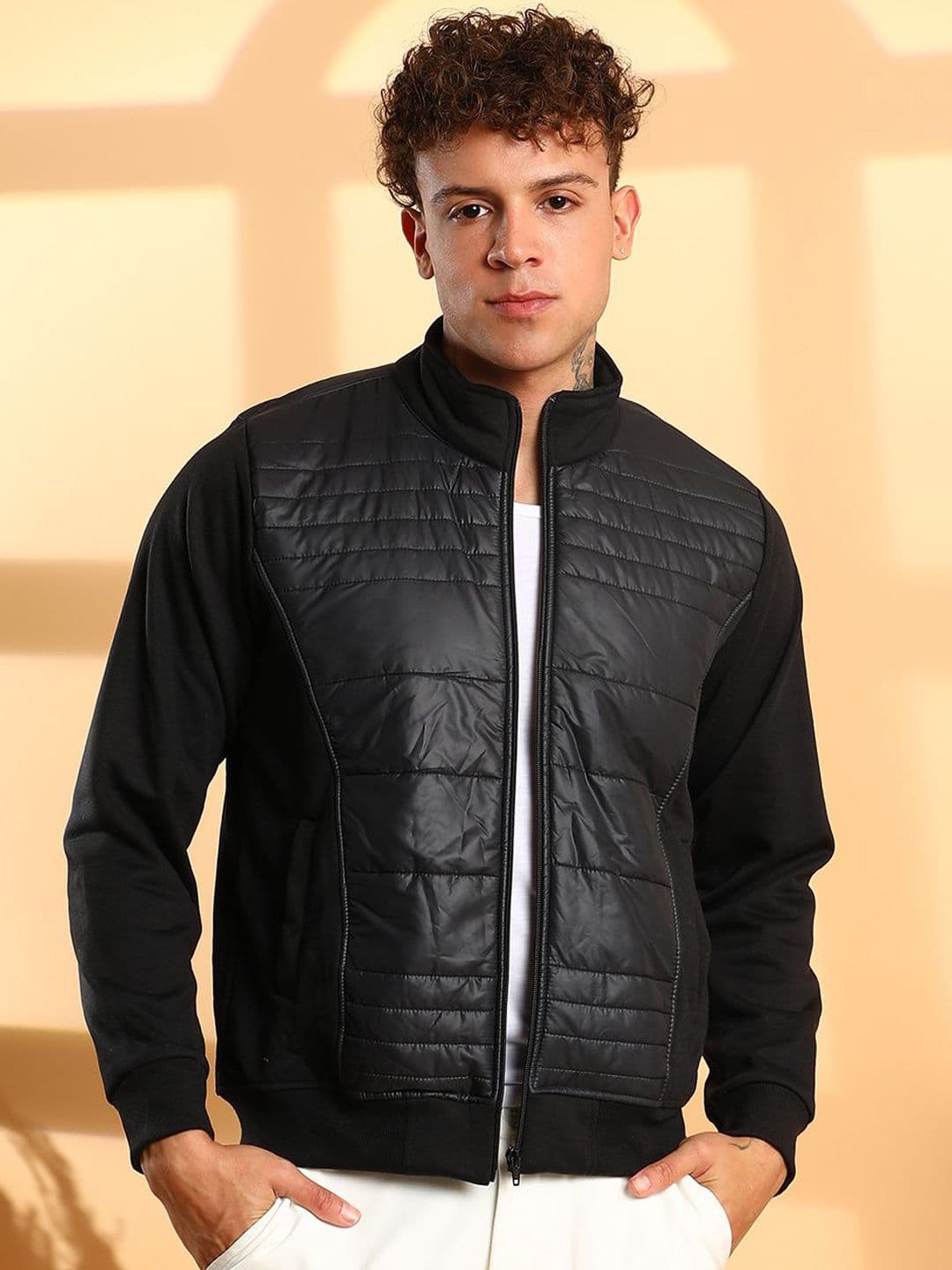 CAHOOT Men Mock Collar Solid Cotton Casual Biker Jacket - view 1