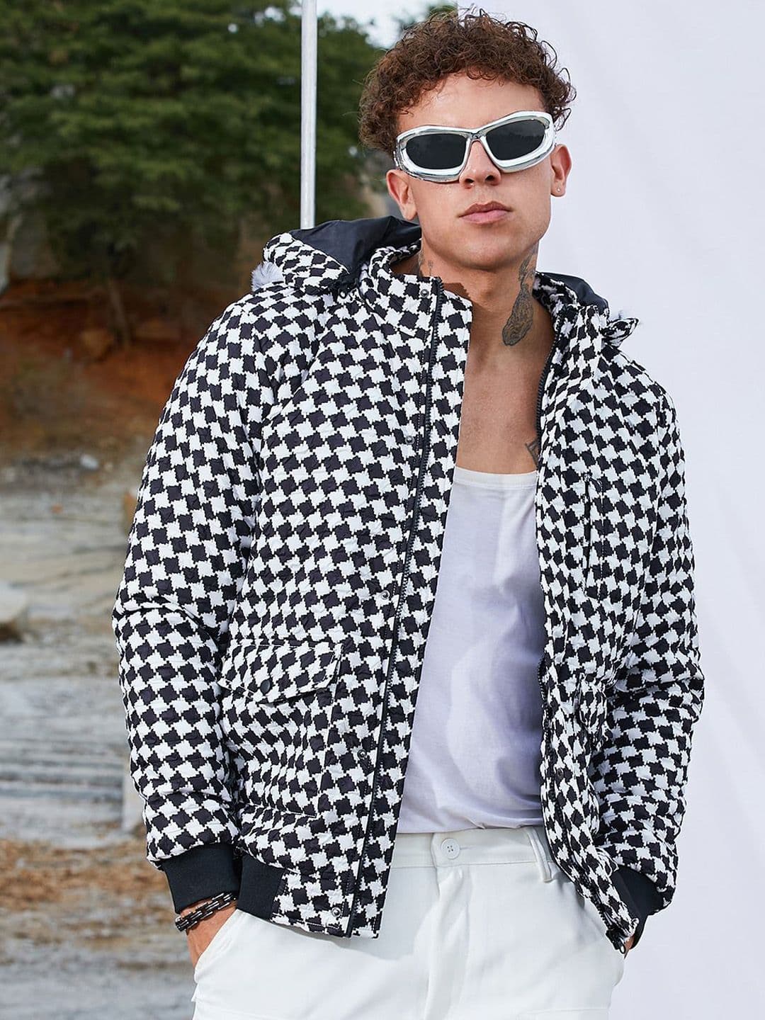 CAHOOT Men Hooded Abstract Printed Casual Biker Jacket - view 1