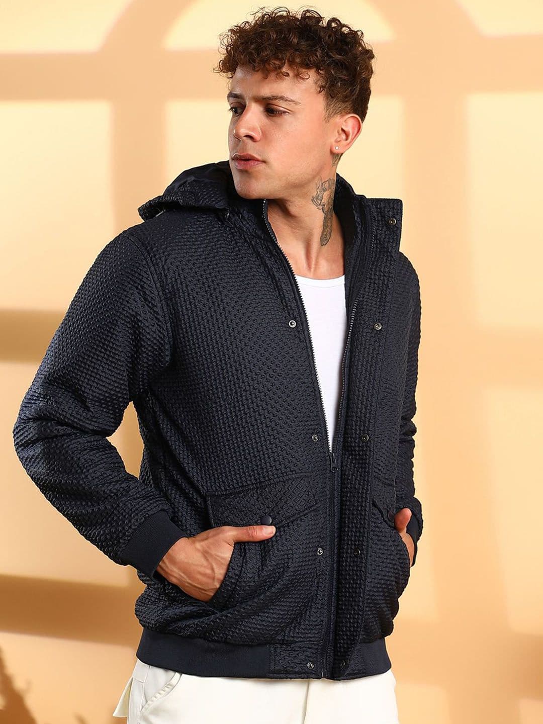 CAHOOT Men Hooded Self Design Casual Biker Jacket - view 1