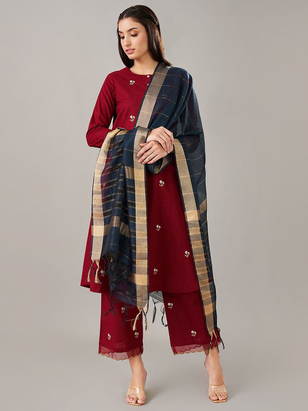 RANGMANCH BY PANTALOONS Striped Zari Work Dupatta - view 1