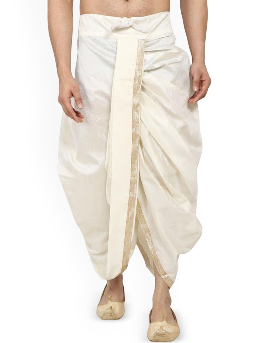FANZI Men Silk Dhoti Pant with Lace Work - view 1