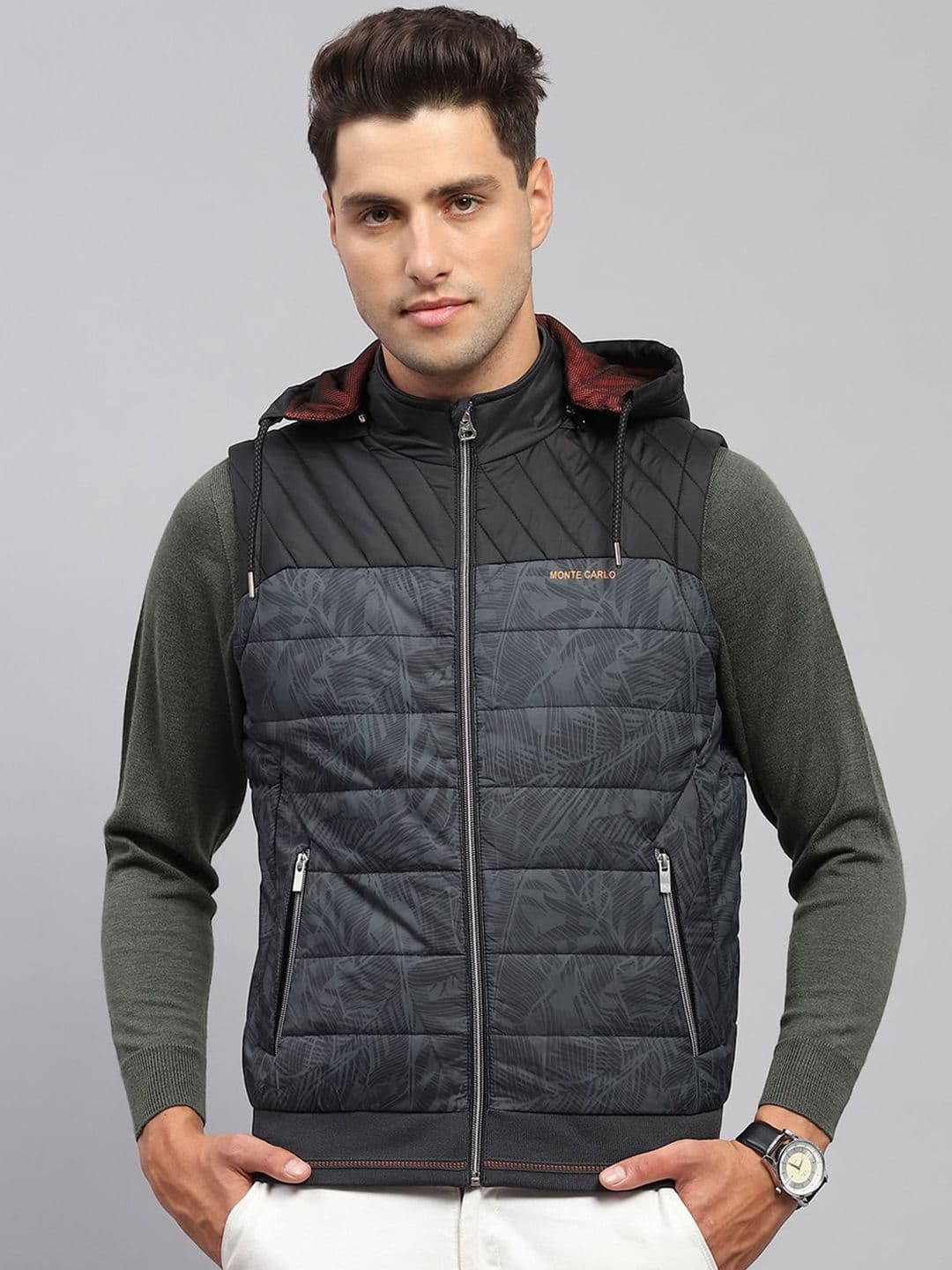 Monte Carlo Men Hooded Abstract Printed Casual Padded Jacket - view 1