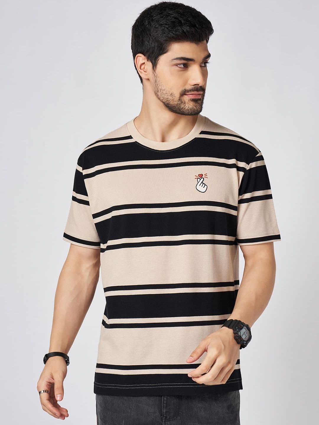 People Men Striped Round Neck Cotton T-shirt - view 1