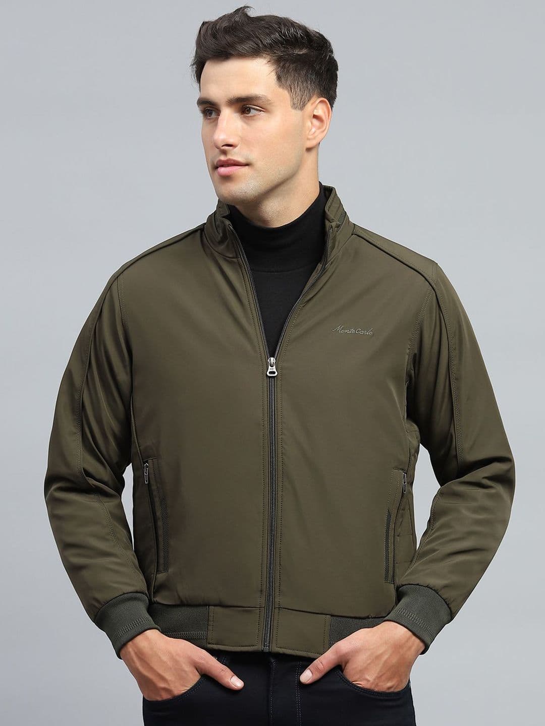 Monte Carlo Men Mock Collar Solid Casual Bomber Jacket - view 1