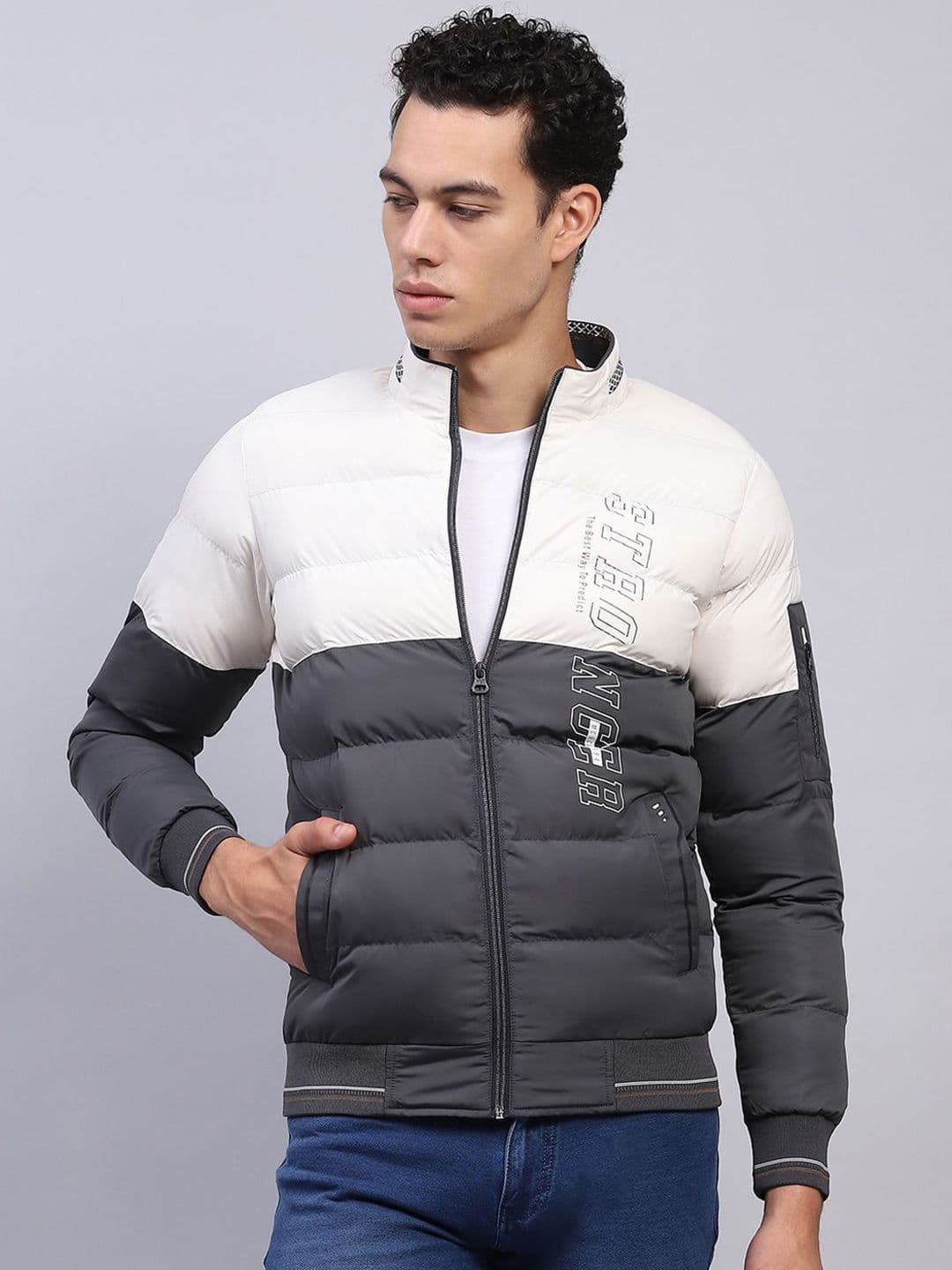 Monte Carlo Men Mock Collar Colourblocked Casual Puffer Jacket - view 1