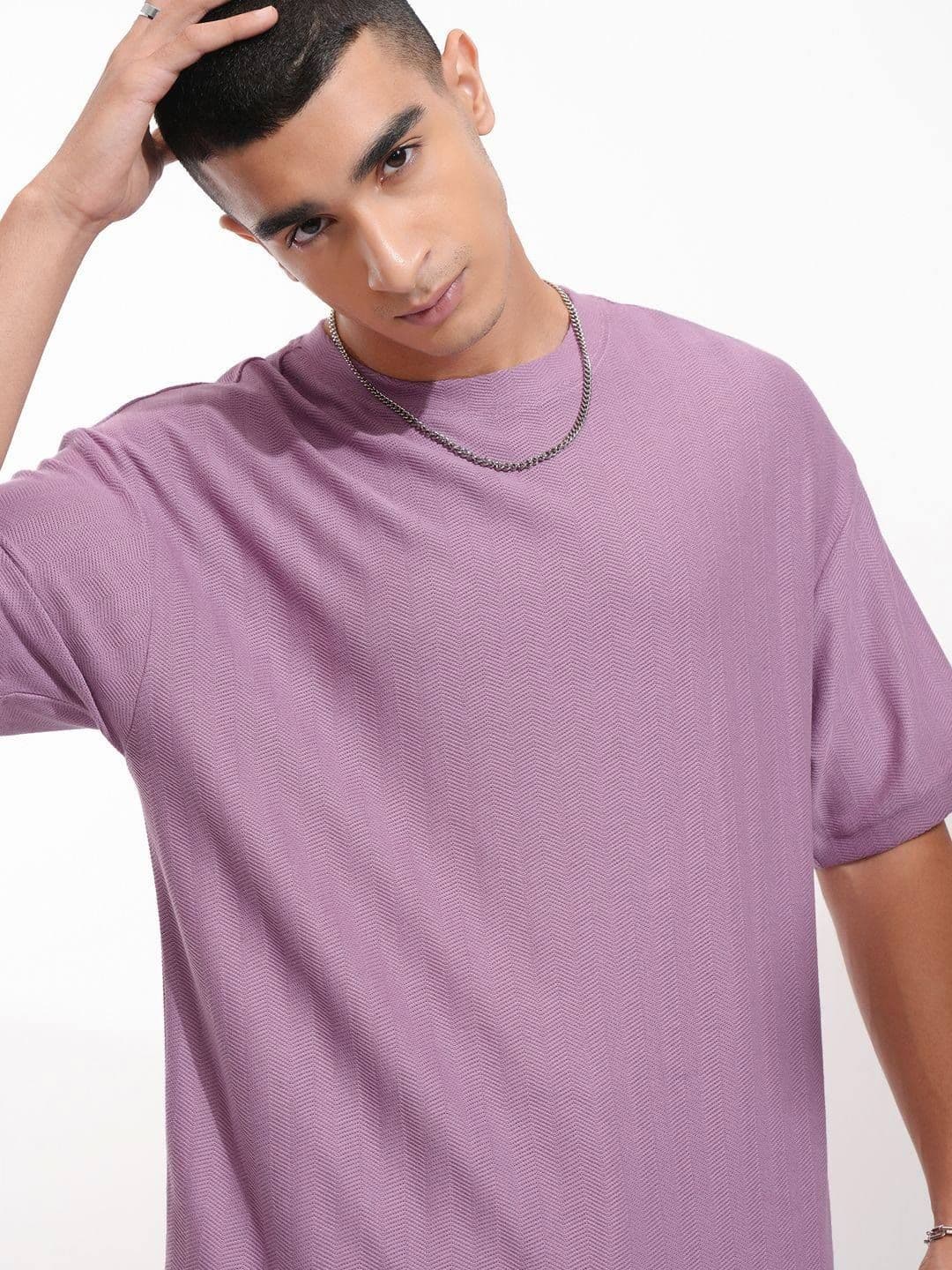 HIGHLANDER Men Self Design Round Neck Cotton Oversized T-shirt - view 1