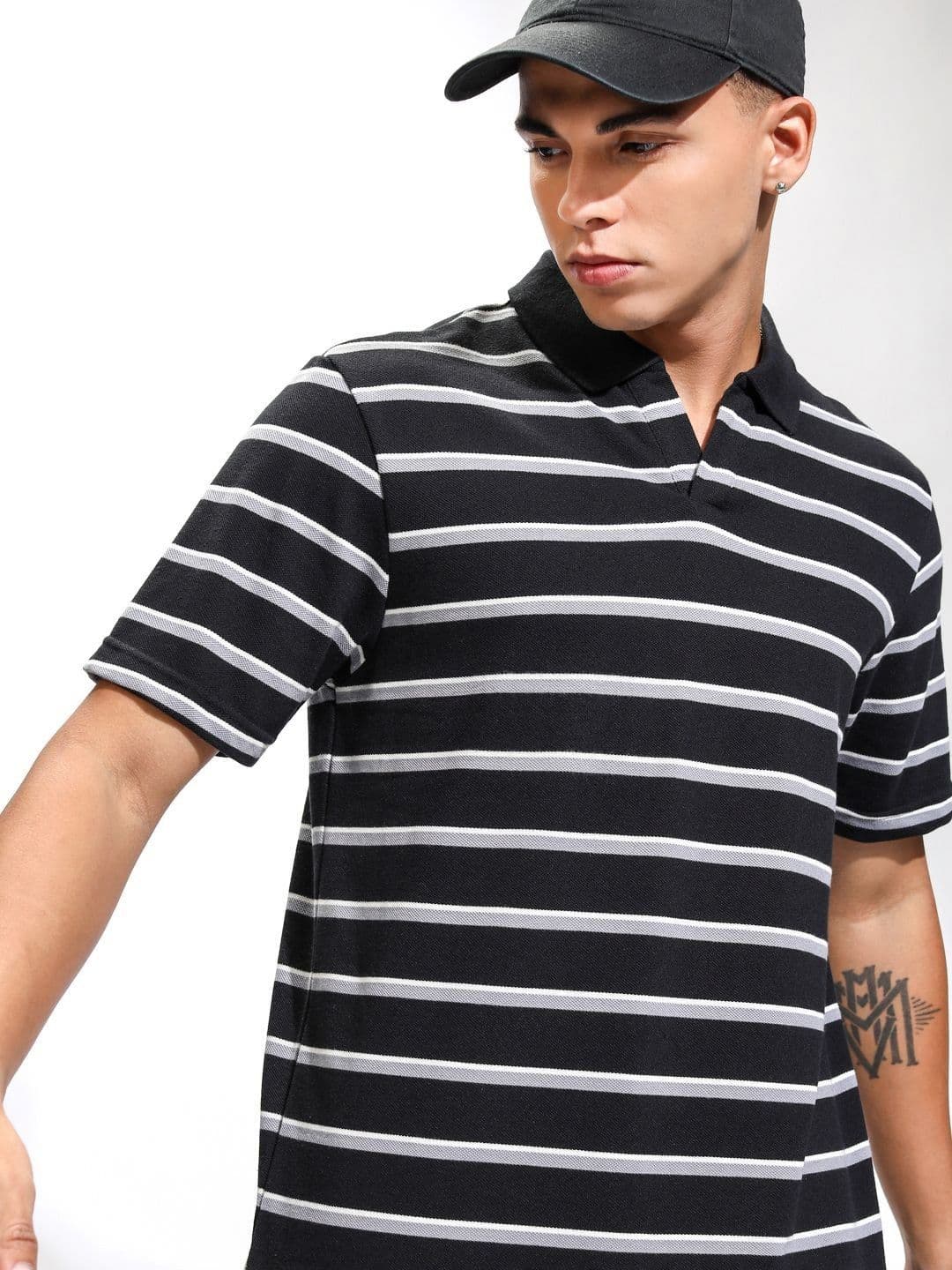 HIGHLANDER Men Striped Polo Collar Relaxed Fit T-shirt - view 1