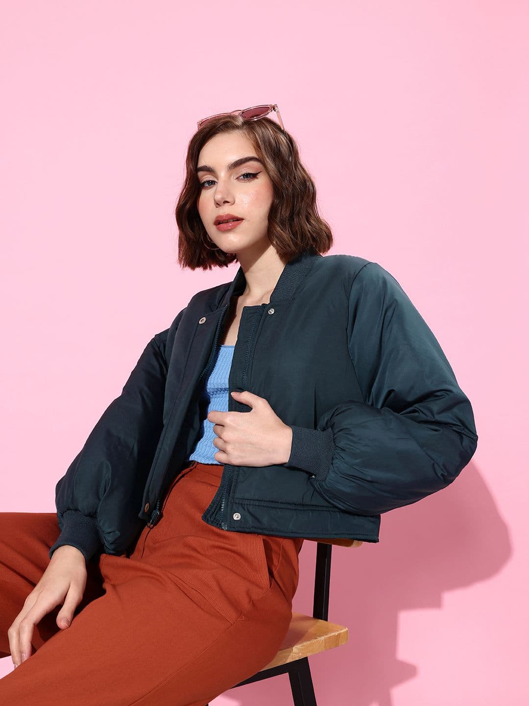 Mast & Harbour Solid Stand-Collar Crop Puffer Jacket - view 1