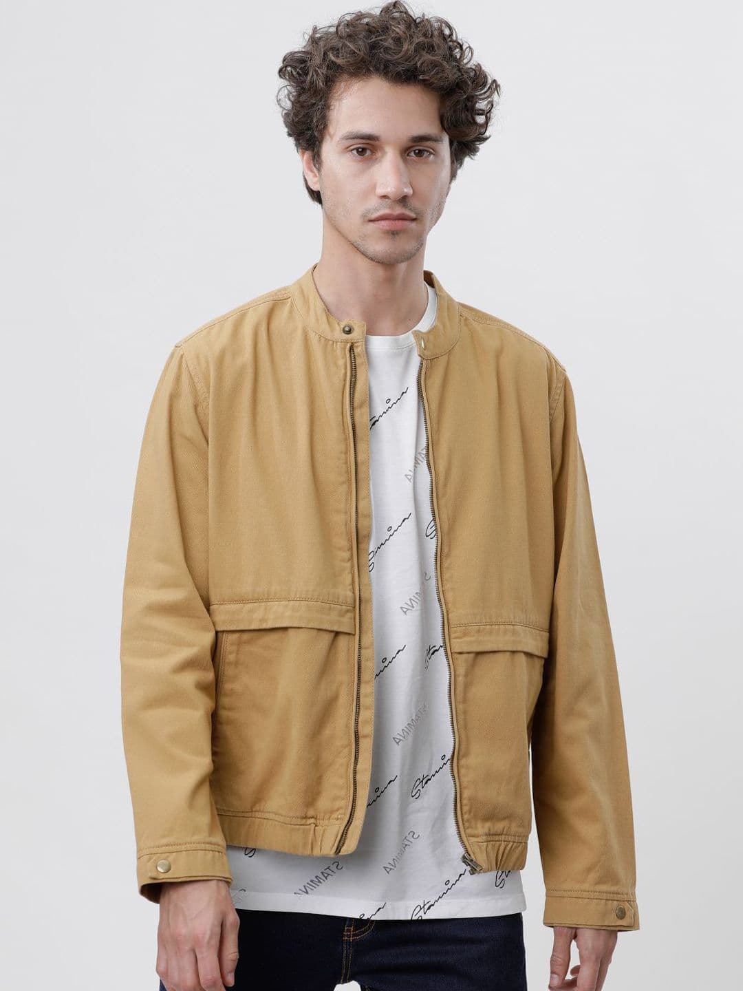 HIGHLANDER Men Solid Mock Collar Open Front Jacket - view 1