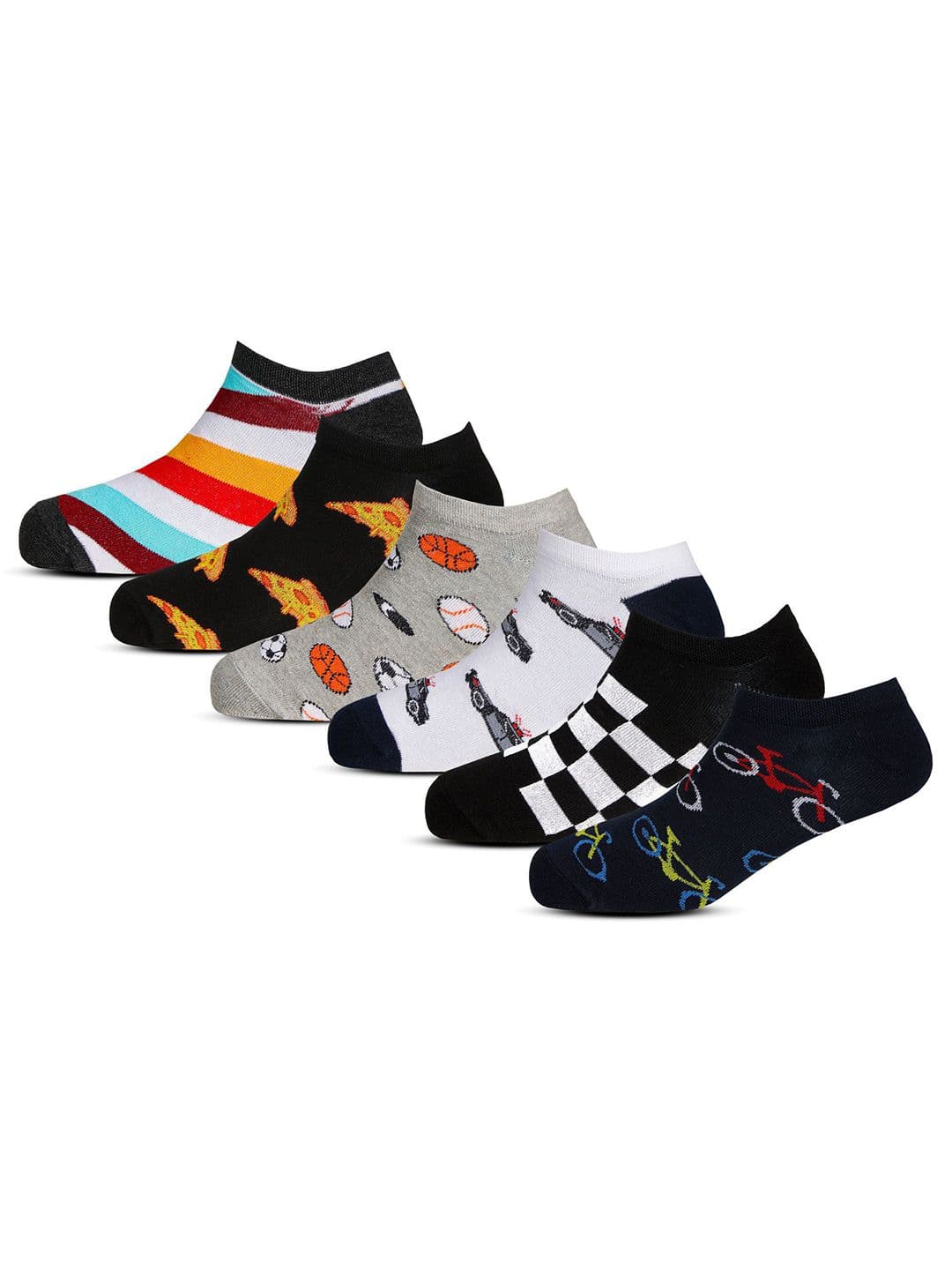 RC. ROYAL CLASS Kids Pack Of 6 Patterned Organic Cotton Ankle-Length Socks - view 1