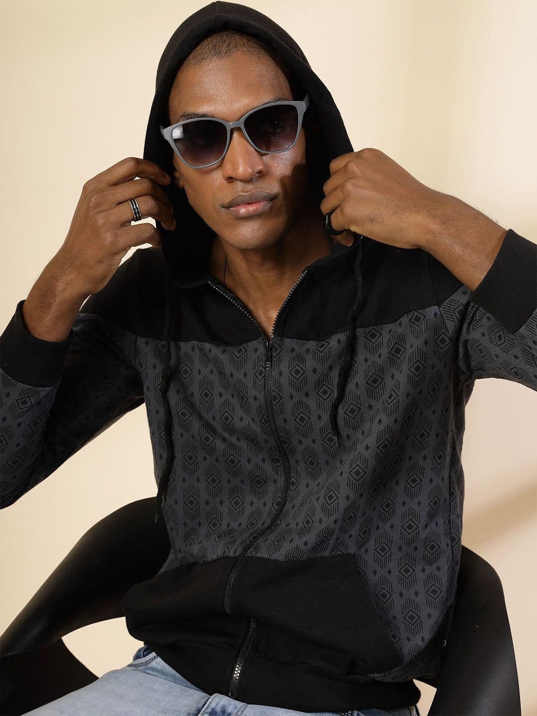 Rigo Men Geometric Colourblocked Bomber Jacket - view 1