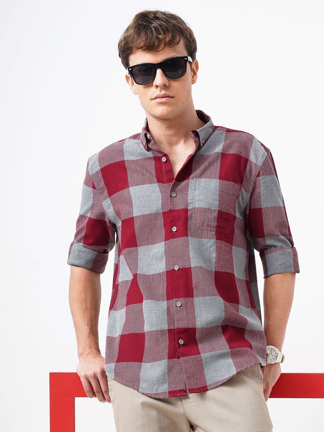 British Club Men Standard Button-Down Collar Gingham Checked Cotton Casual Shirt - view 1